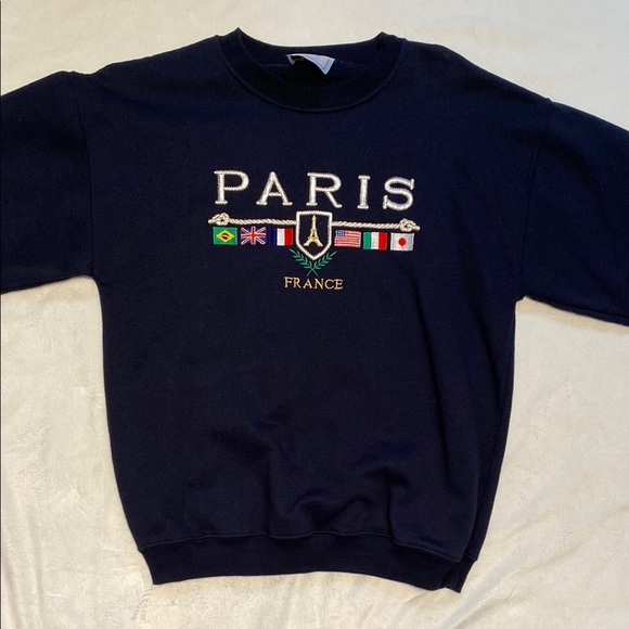 Vintage Paris France Crewneck Sweater Embroidered Flags Nautical Rope Fisherman - Picture 3 of 9